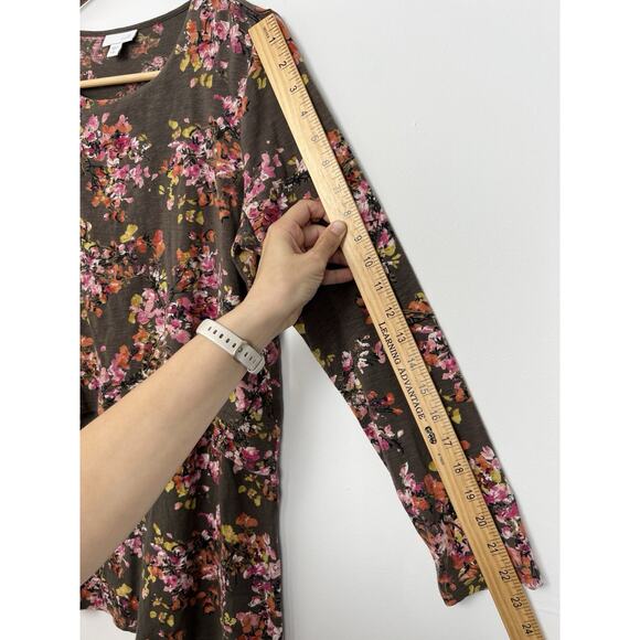 J Jill Size S Petite Floral Print Tunic Top Brown Pink Long Sleeve Knit Layered - Picture 6 of 11